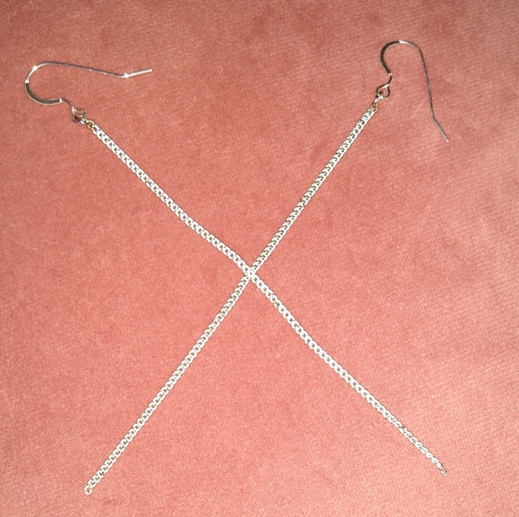 Solid 925 Sterling Silver Hook Long Pale Aqua Handmade Chain Earrings New - Picture 3 of 8